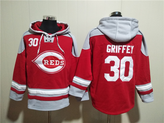 Men's Cincinnati Reds #30 Ken Griffey Jr. Red Ageless Must-Have Lace-Up Pullover Hoodie